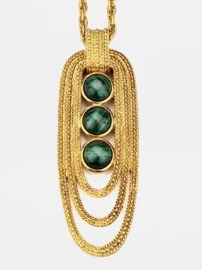Ben-Amun Gold Necklace Triple-Malachite Pendant Necklace